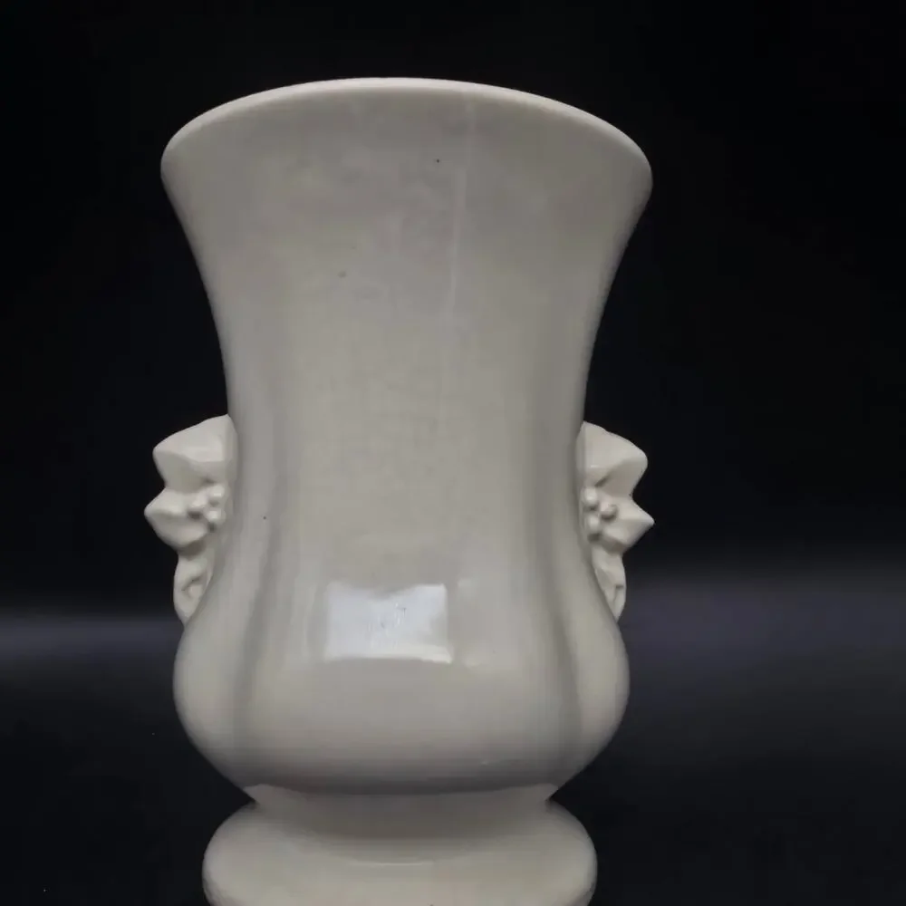 McCoy White Vase with Floral Handles Vintage USA Pottery